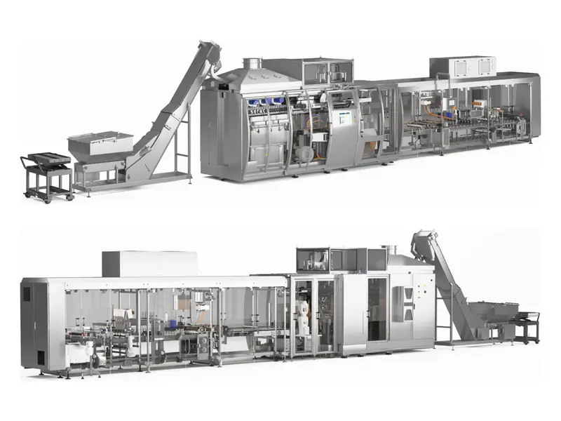 Two full packaging lines rendered in 3D
